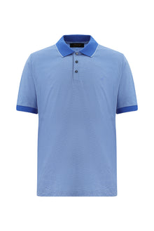 Açık Saks Mavi Slim Fit Dar Kesim Desenli Nakışlı Merserize Pamuk Polo Yaka T-shirt