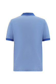 Açık Saks Mavi Slim Fit Dar Kesim Desenli Nakışlı Merserize Pamuk Polo Yaka T-shirt