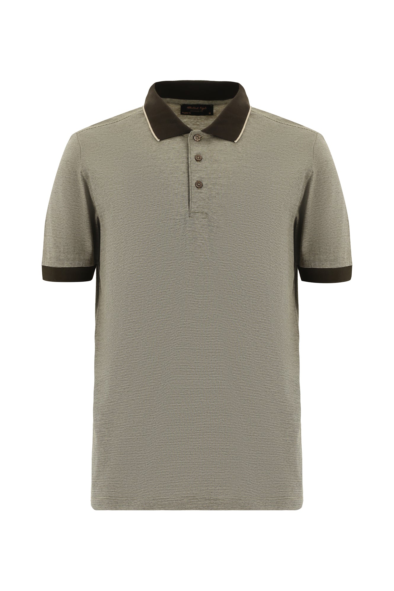 Orta Bej Slim Fit Dar Kesim Desenli Nakışlı Merserize Pamuk Polo Yaka T-shirt