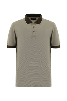 Orta Bej Slim Fit Dar Kesim Desenli Nakışlı Merserize Pamuk Polo Yaka T-shirt