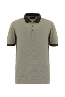 Orta Bej Slim Fit Dar Kesim Desenli Nak??l? Merserize Pamuk Polo Yaka T-shirt-Abdullah Ki??l?