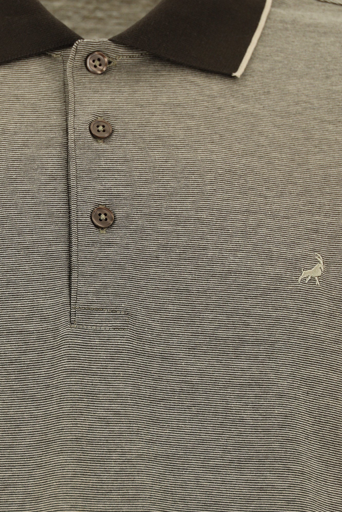 Orta Bej Slim Fit Dar Kesim Desenli Nakışlı Merserize Pamuk Polo Yaka T-shirt