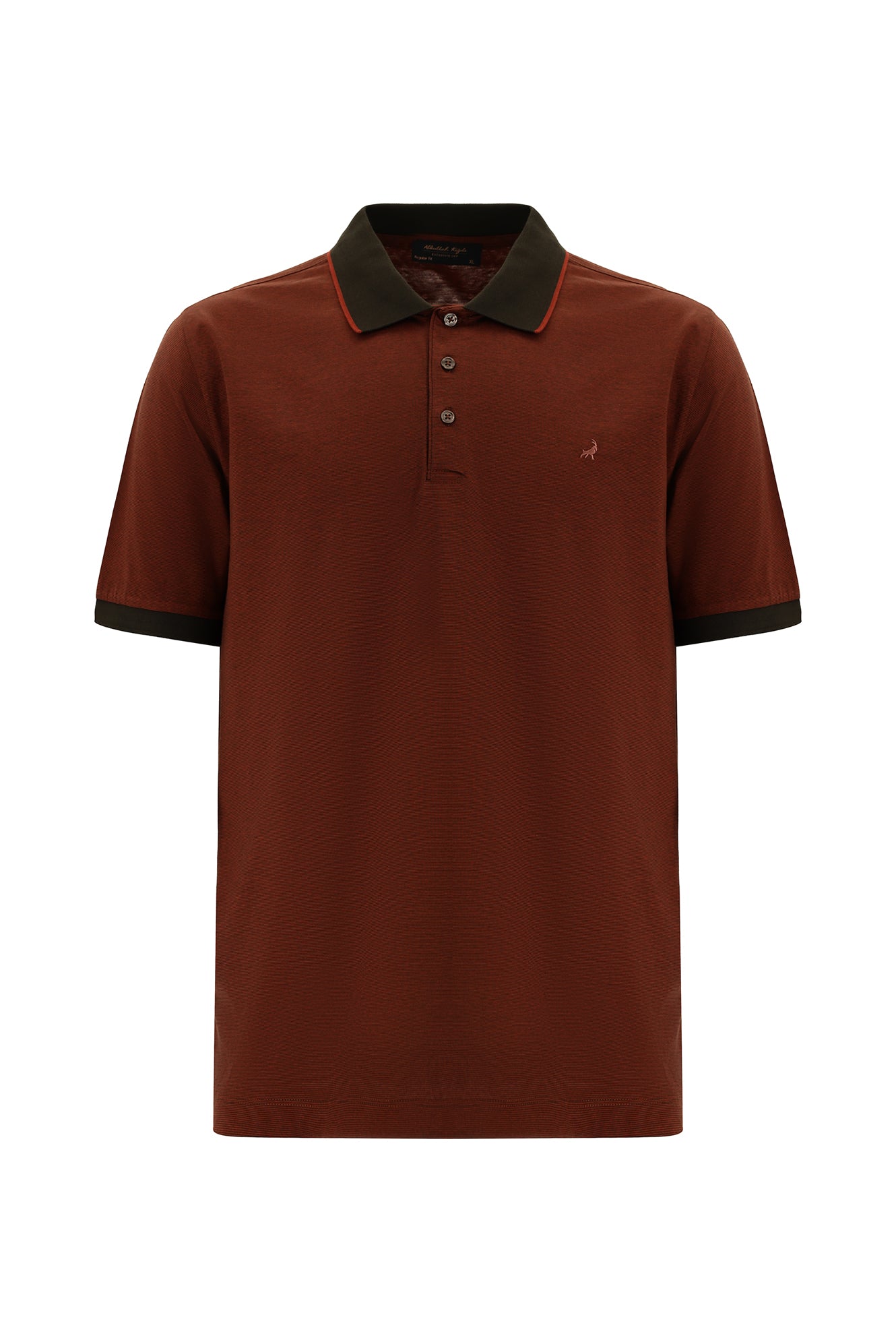 Kiremit Slim Fit Dar Kesim Desenli Nakışlı Merserize Pamuk Polo Yaka T-shirt