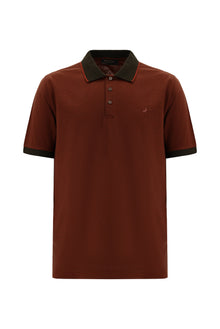 Kiremit Slim Fit Dar Kesim Desenli Nakışlı Merserize Pamuk Polo Yaka T-shirt