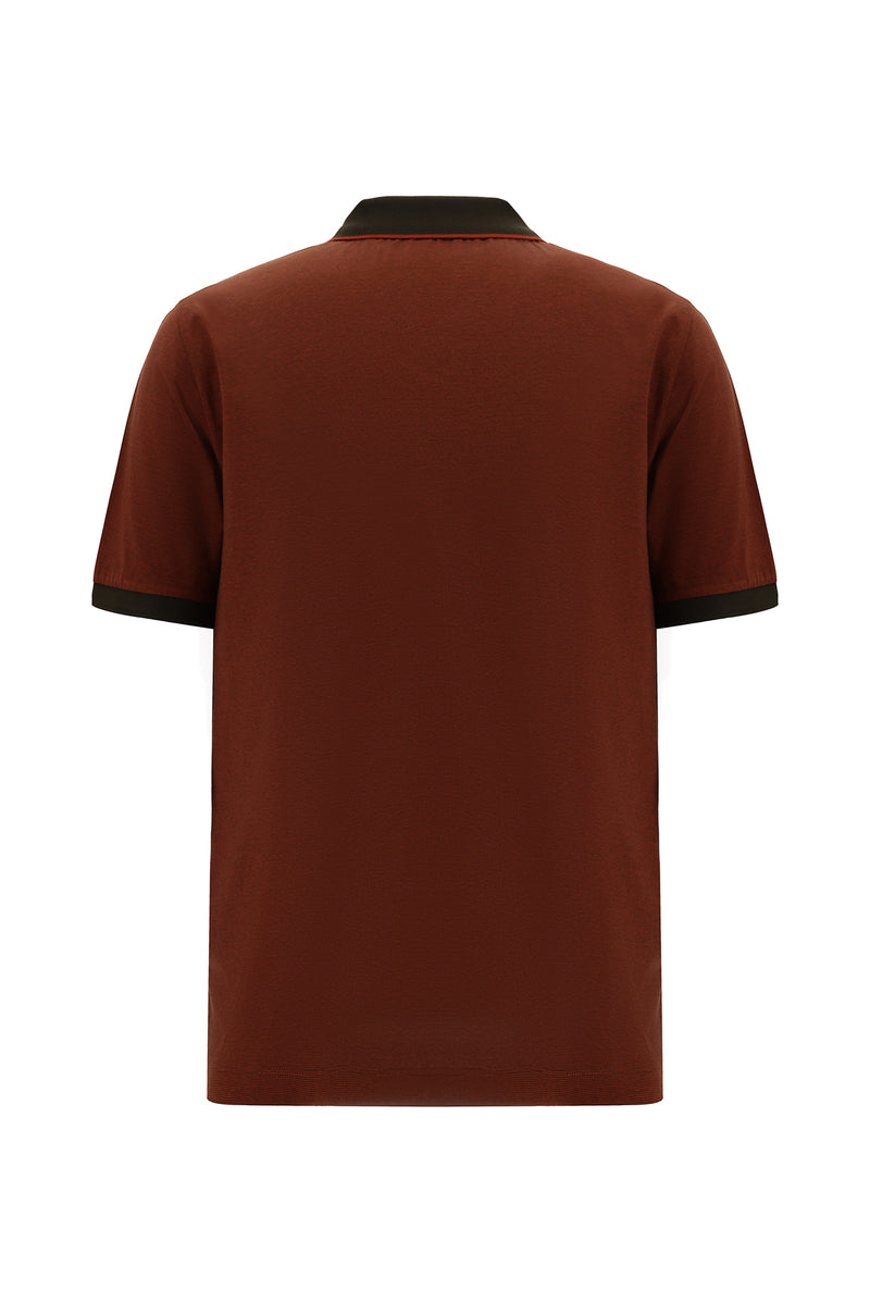 Kiremit Slim Fit Dar Kesim Desenli Nakışlı Merserize Pamuk Polo Yaka T-shirt