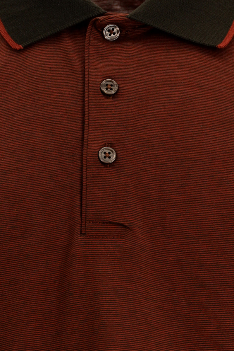 Kiremit Slim Fit Dar Kesim Desenli Nakışlı Merserize Pamuk Polo Yaka T-shirt