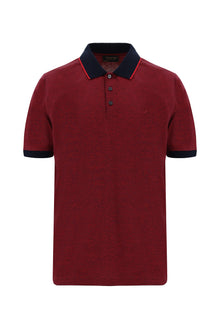 Açık Kırmızı Slim Fit Dar Kesim Desenli Nakışlı Merserize Pamuk Polo Yaka T-shirt