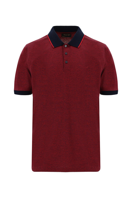 Açık Kırmızı Slim Fit Dar Kesim Desenli Nakışlı Merserize Pamuk Polo Yaka T-shirt
