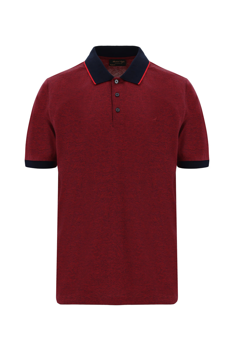 Açık Kırmızı Slim Fit Dar Kesim Desenli Nakışlı Merserize Pamuk Polo Yaka T-shirt