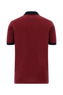 Açık Kırmızı Slim Fit Dar Kesim Desenli Nakışlı Merserize Pamuk Polo Yaka T-shirt
