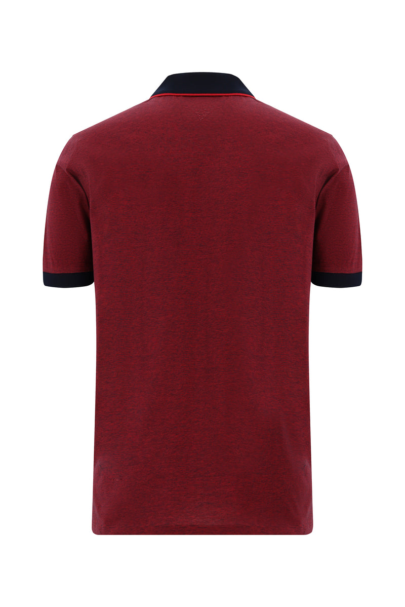 Açık Kırmızı Slim Fit Dar Kesim Desenli Nakışlı Merserize Pamuk Polo Yaka T-shirt