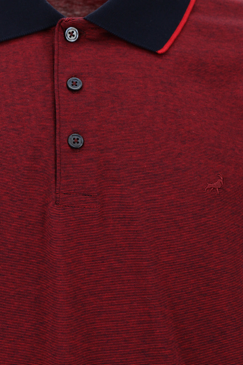 Açık Kırmızı Slim Fit Dar Kesim Desenli Nakışlı Merserize Pamuk Polo Yaka T-shirt