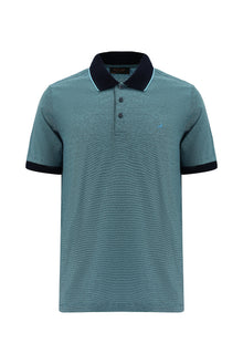 Açık Turkuaz Slim Fit Dar Kesim Desenli Nakışlı Merserize Pamuk Polo Yaka T-shirt
