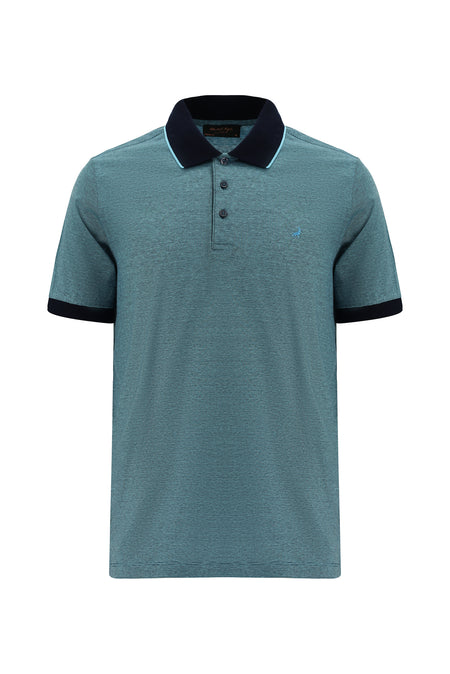 Açık Turkuaz Slim Fit Dar Kesim Desenli Nakışlı Merserize Pamuk Polo Yaka T-shirt