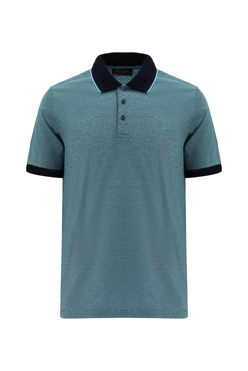 Açık Turkuaz Slim Fit Dar Kesim Desenli Nakışlı Merserize Pamuk Polo Yaka T-shirt