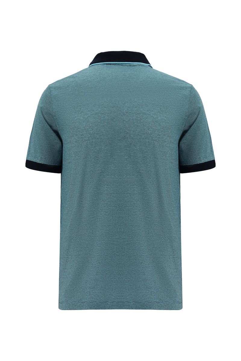 Açık Turkuaz Slim Fit Dar Kesim Desenli Nakışlı Merserize Pamuk Polo Yaka T-shirt