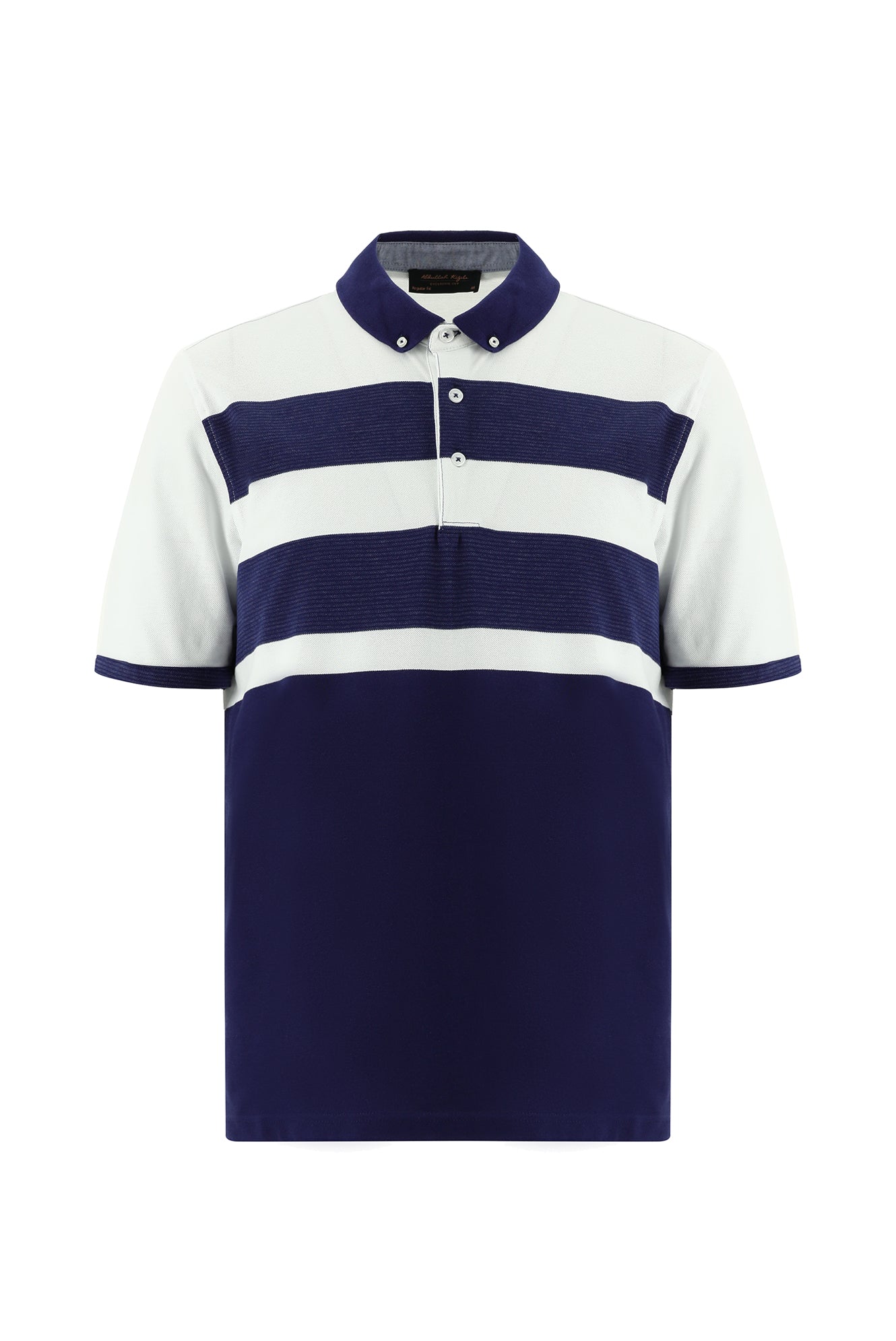 Orta Lacivert Regular Fit Pamuk Çizgili Polo Yaka T-shirt-Abdullah Ki??l?