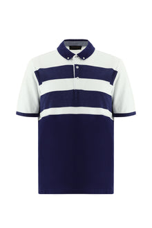 Orta Lacivert Regular Fit Pamuk Çizgili Polo Yaka T-shirt-Abdullah Ki??l?