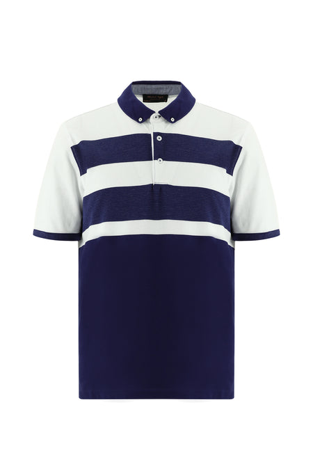 Orta Lacivert Regular Fit Pamuk Çizgili Polo Yaka T-shirt-Abdullah Ki??l?