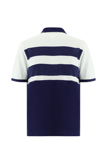 Orta Lacivert Regular Fit Pamuk Çizgili Polo Yaka T-shirt-Abdullah Ki??l?
