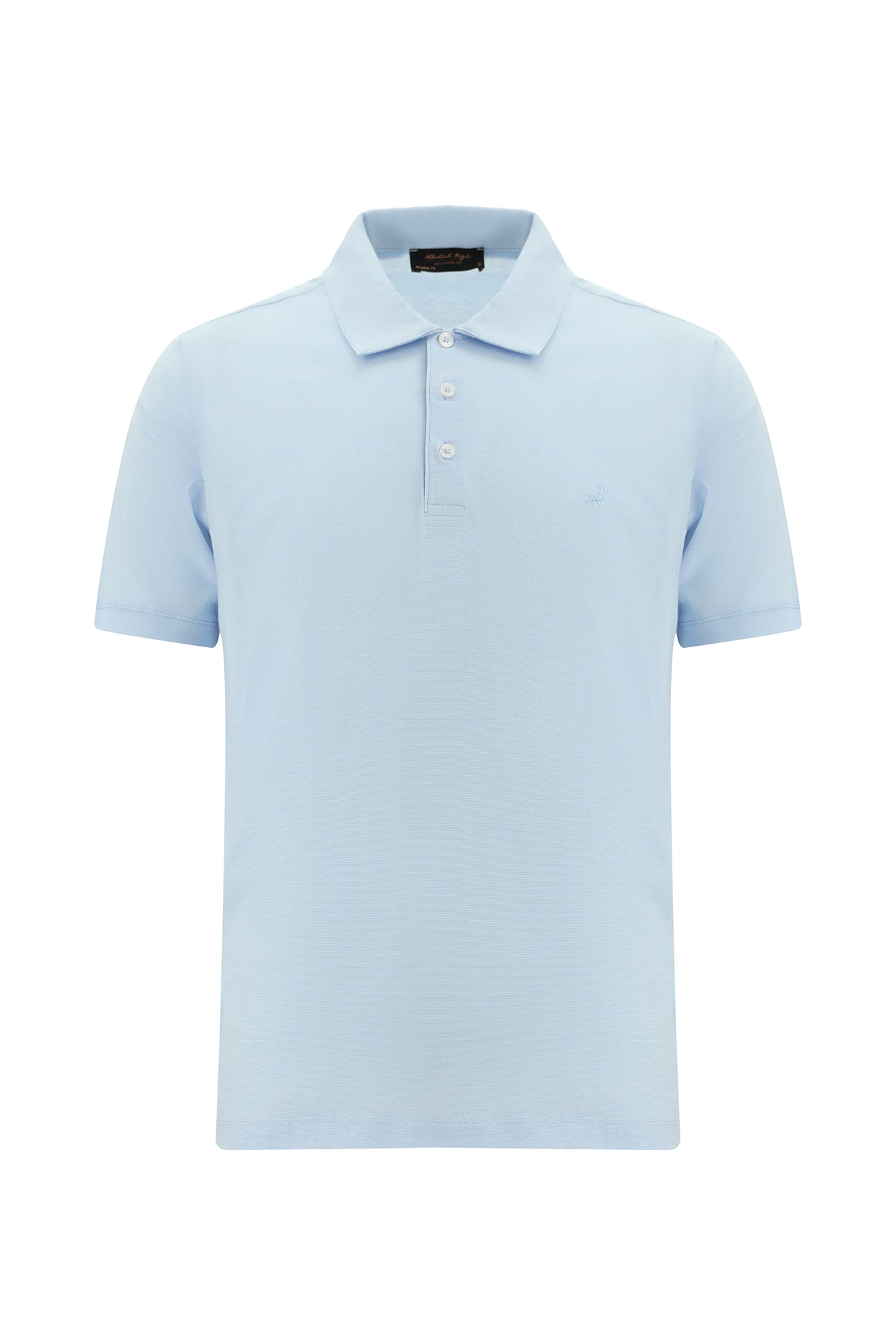 Açık Mavi Regular Fit Çizgili Nakışlı Merserize Pamuk Polo Yaka T-shirt