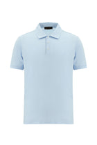 Açık Mavi Regular Fit Çizgili Nakışlı Merserize Pamuk Polo Yaka T-shirt