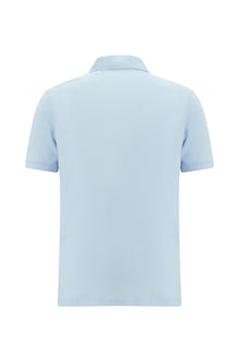 Açık Mavi Regular Fit Çizgili Nakışlı Merserize Pamuk Polo Yaka T-shirt