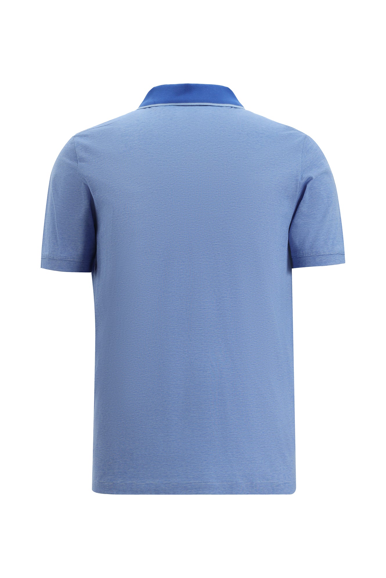 Açık Saks Mavi Regular Fit Çizgili Nakışlı Merserize Pamuk Polo Yaka T-shirt