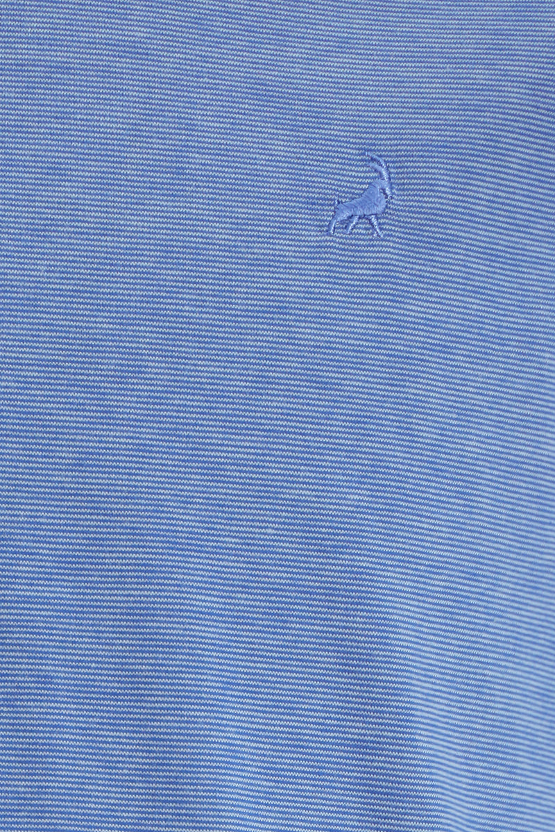 Açık Saks Mavi Regular Fit Çizgili Nakışlı Merserize Pamuk Polo Yaka T-shirt