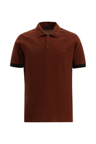 Kiremit Regular Fit Çizgili Nakışlı Merserize Pamuk Polo Yaka T-shirt