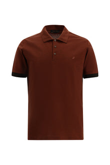 Kiremit Regular Fit Çizgili Nakışlı Merserize Pamuk Polo Yaka T-shirt