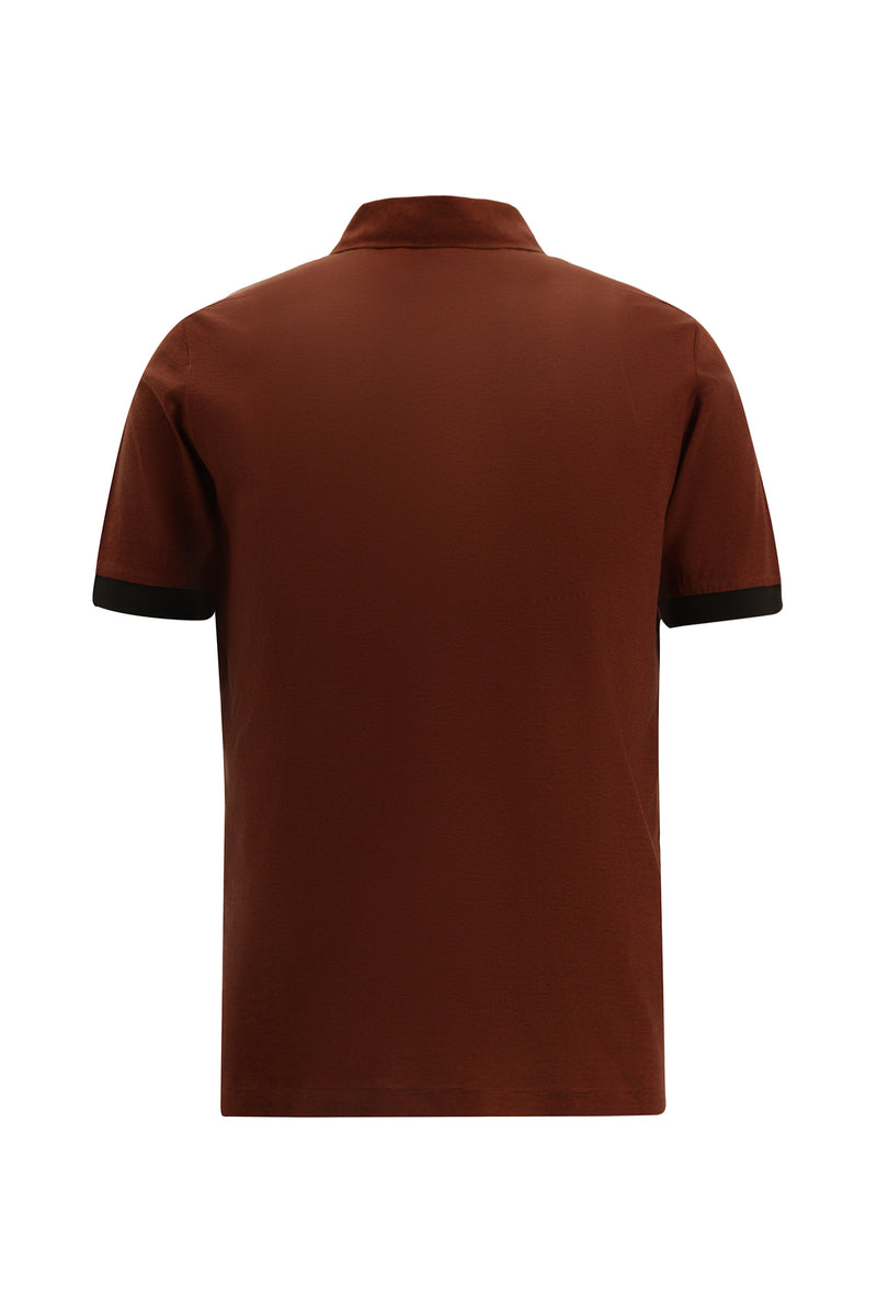 Kiremit Regular Fit Çizgili Nakışlı Merserize Pamuk Polo Yaka T-shirt