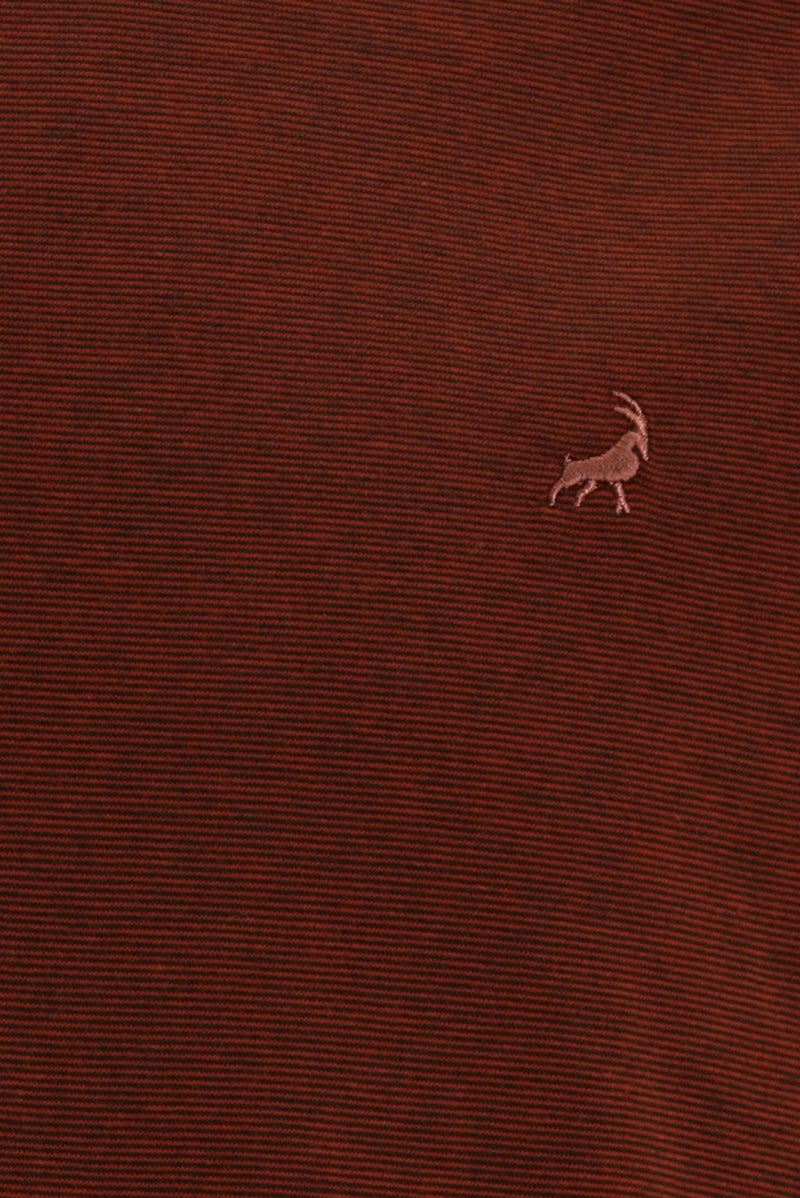 Kiremit Regular Fit Çizgili Nakışlı Merserize Pamuk Polo Yaka T-shirt