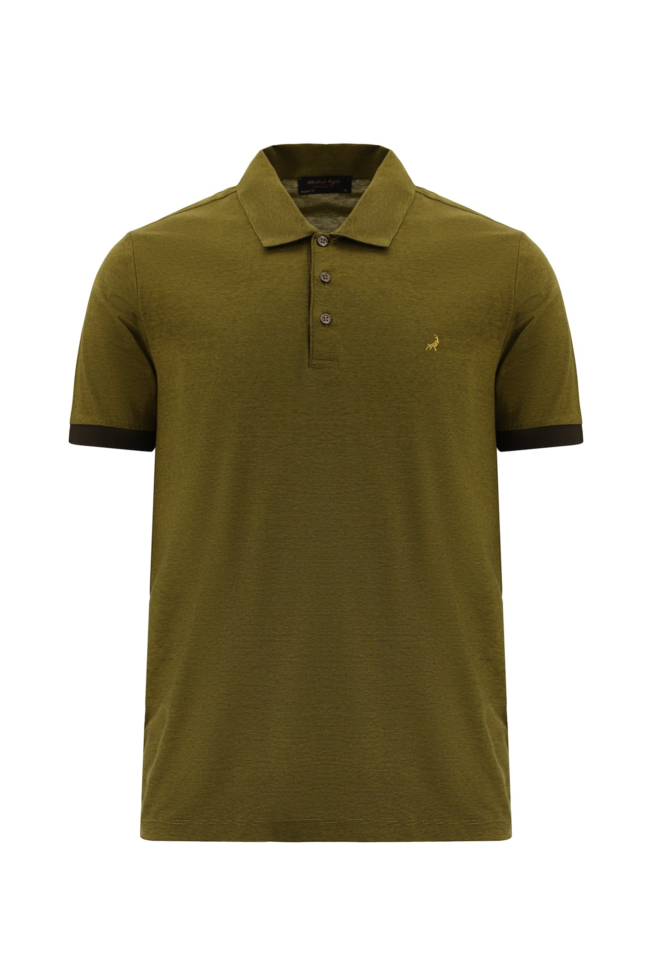 Hardal Regular Fit Çizgili Nakışlı Merserize Pamuk Polo Yaka T-shirt