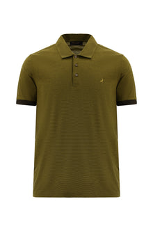 Hardal Regular Fit Çizgili Nakışlı Merserize Pamuk Polo Yaka T-shirt