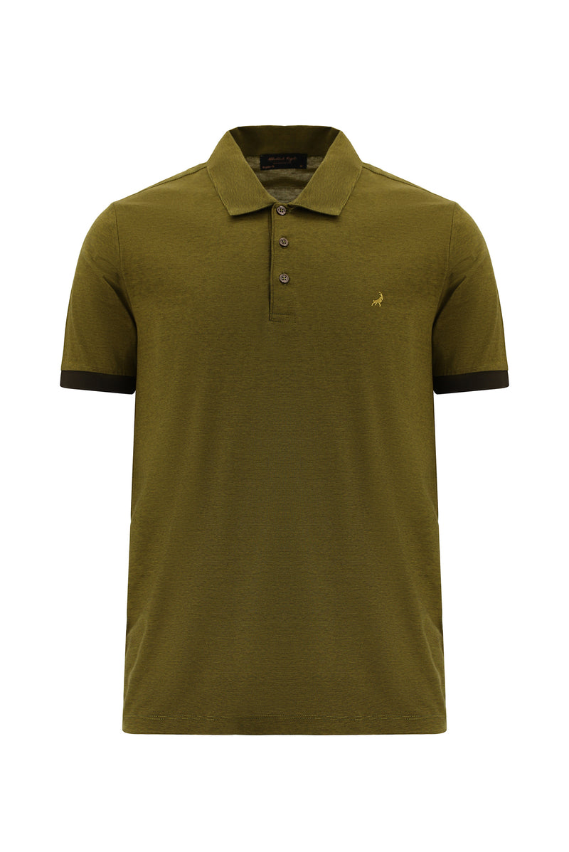Hardal Regular Fit Çizgili Nakışlı Merserize Pamuk Polo Yaka T-shirt