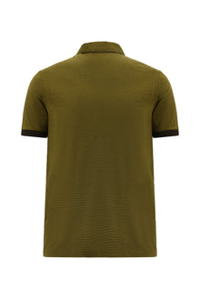 Hardal Regular Fit Çizgili Nakışlı Merserize Pamuk Polo Yaka T-shirt
