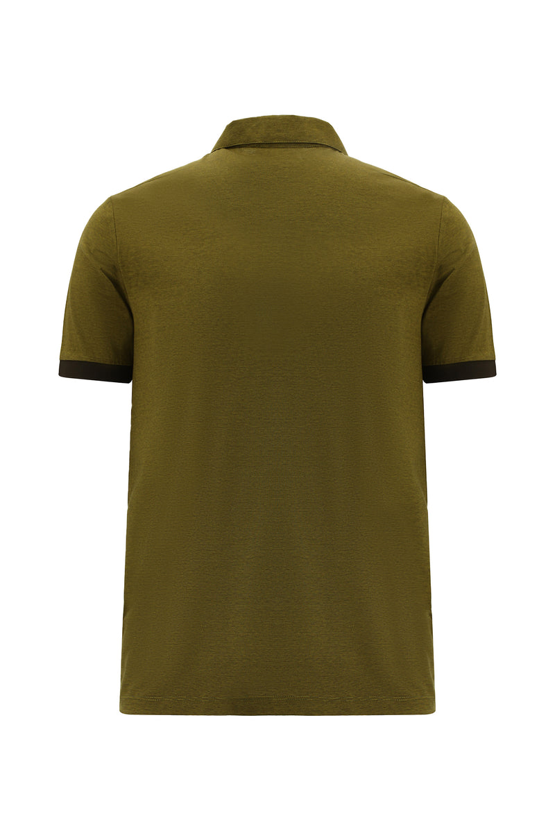 Hardal Regular Fit Çizgili Nakışlı Merserize Pamuk Polo Yaka T-shirt