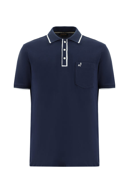 Koyu Lacivert Regular Fit Nakışlı Pamuk Polo Yaka T-shirt