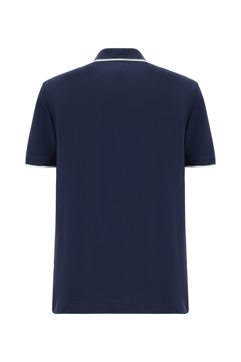 Koyu Lacivert Regular Fit Nakışlı Pamuk Polo Yaka T-shirt