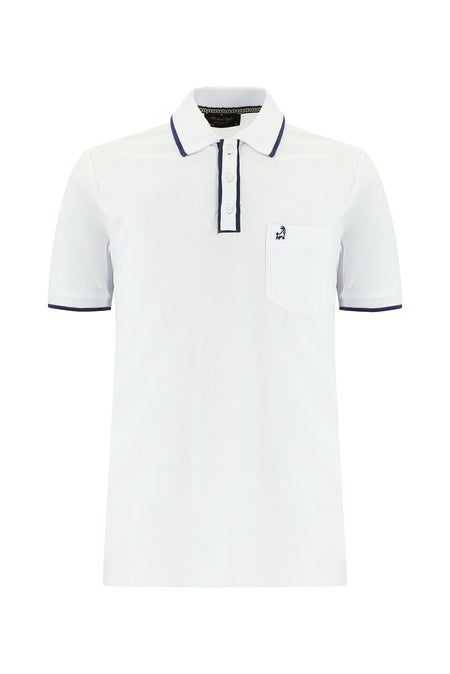 Beyaz Regular Fit Nakışlı Pamuk Polo Yaka T-shirt