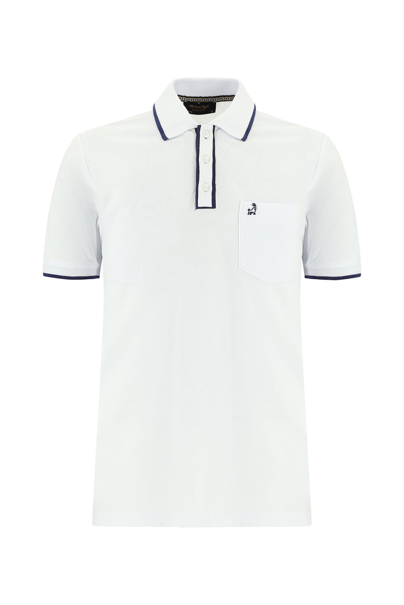 Beyaz Regular Fit Nakışlı Pamuk Polo Yaka T-shirt