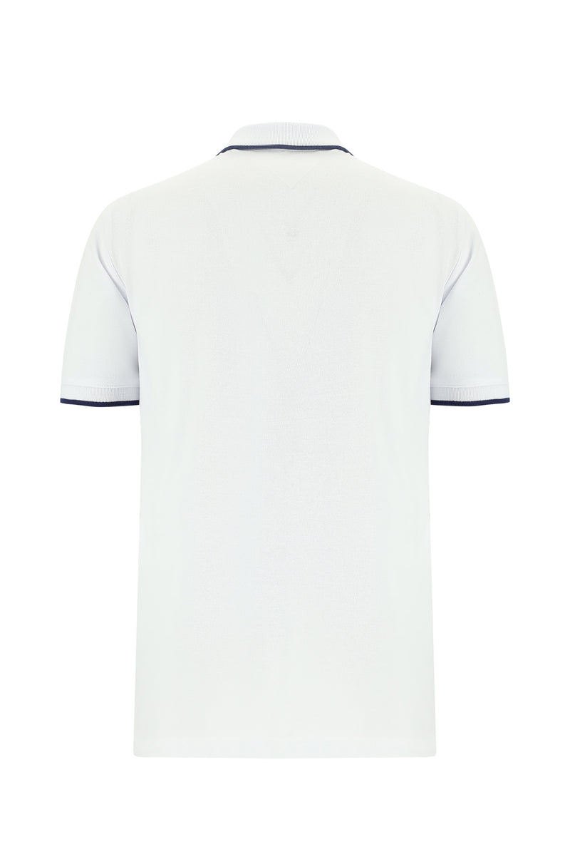 Beyaz Regular Fit Nakışlı Pamuk Polo Yaka T-shirt