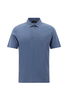 Havacı Mavi Regular Fit Desenli Nakışlı Merserize Pamuk Polo Yaka T-shirt
