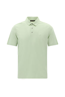 Su Yeşili Regular Fit Desenli Nakışlı Merserize Pamuk Polo Yaka T-shirt