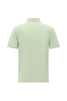 Su Yeşili Regular Fit Desenli Nakışlı Merserize Pamuk Polo Yaka T-shirt