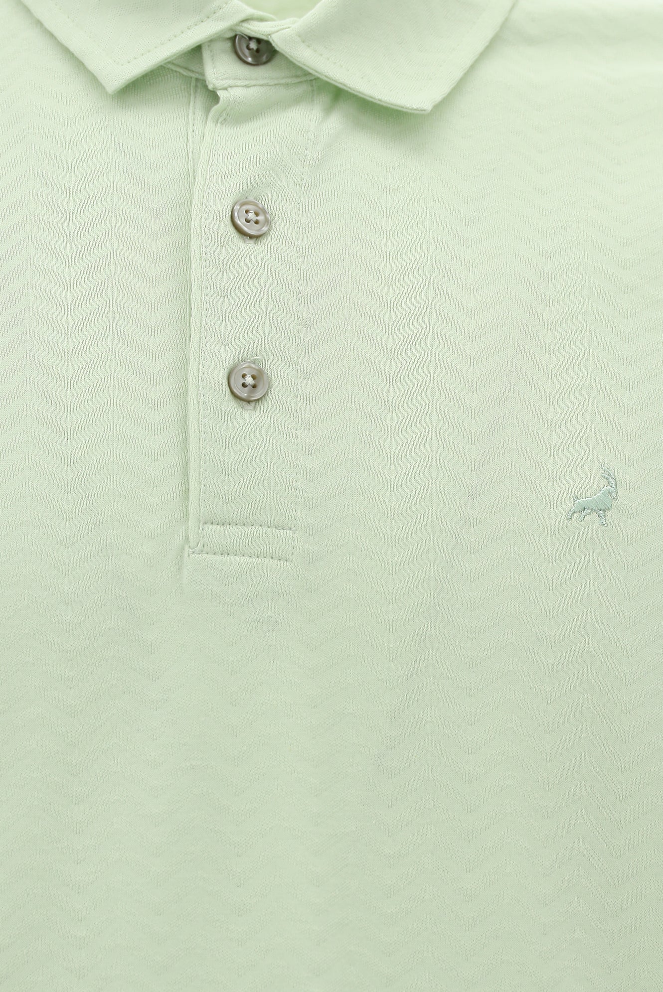 Su Yeşili Regular Fit Desenli Nakışlı Merserize Pamuk Polo Yaka T-shirt