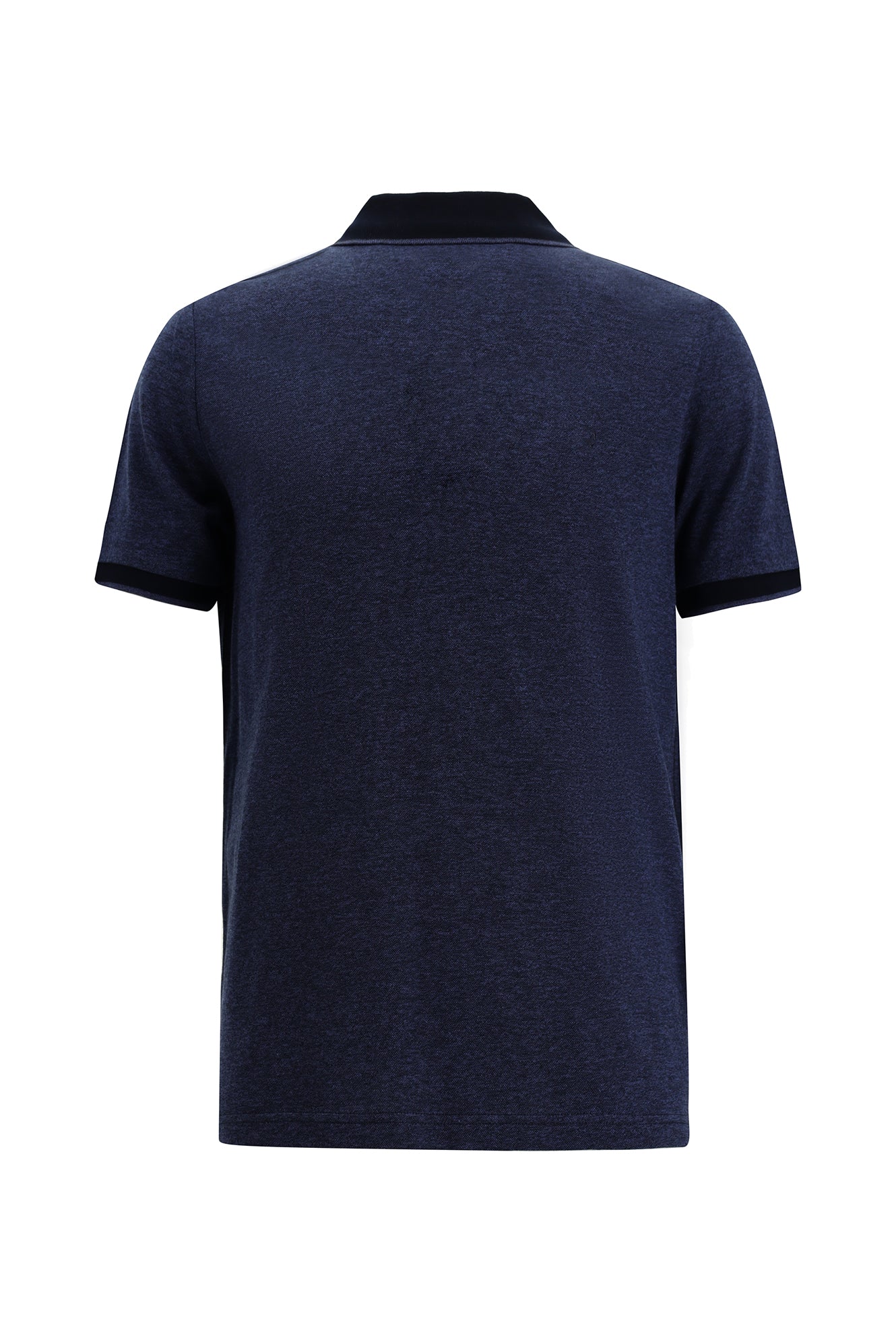 Orta Lacivert Melanj Regular Fit Fermuarlı Desenli Merserize Pamuk Polo Yaka T-shirt