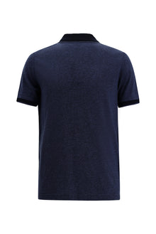 Orta Lacivert Melanj Regular Fit Fermuarlı Desenli Merserize Pamuk Polo Yaka T-shirt