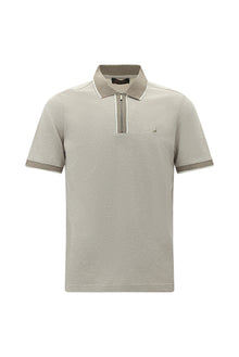 Orta Bej Regular Fit Fermuarlı Desenli Merserize Pamuk Polo Yaka T-shirt